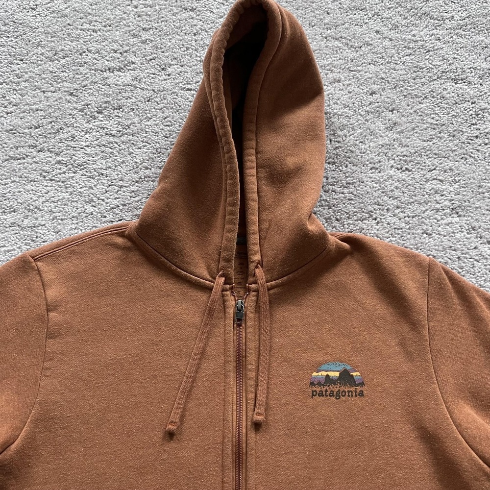 Patagonia Skyline Stencil Uprisal Hoodie Mens Medium Brown Full Zip - Picture 6 of 16